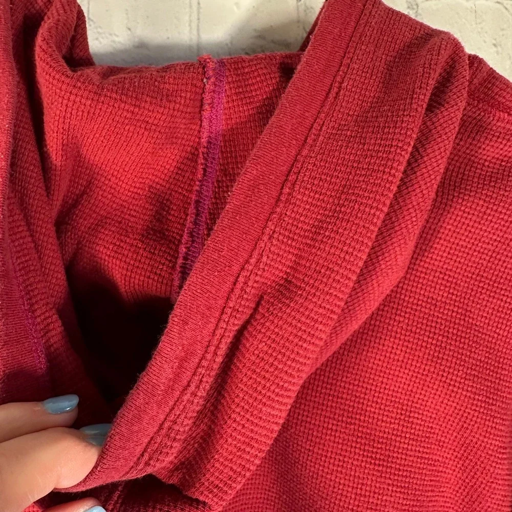 Polo Ralph Lauren Mens Red Waffle Knit Thermal Hoodie Striped Cuffs Large